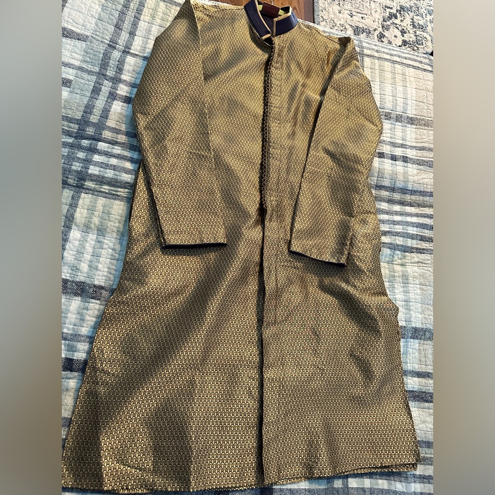 Gold and Navy Blue Kurta